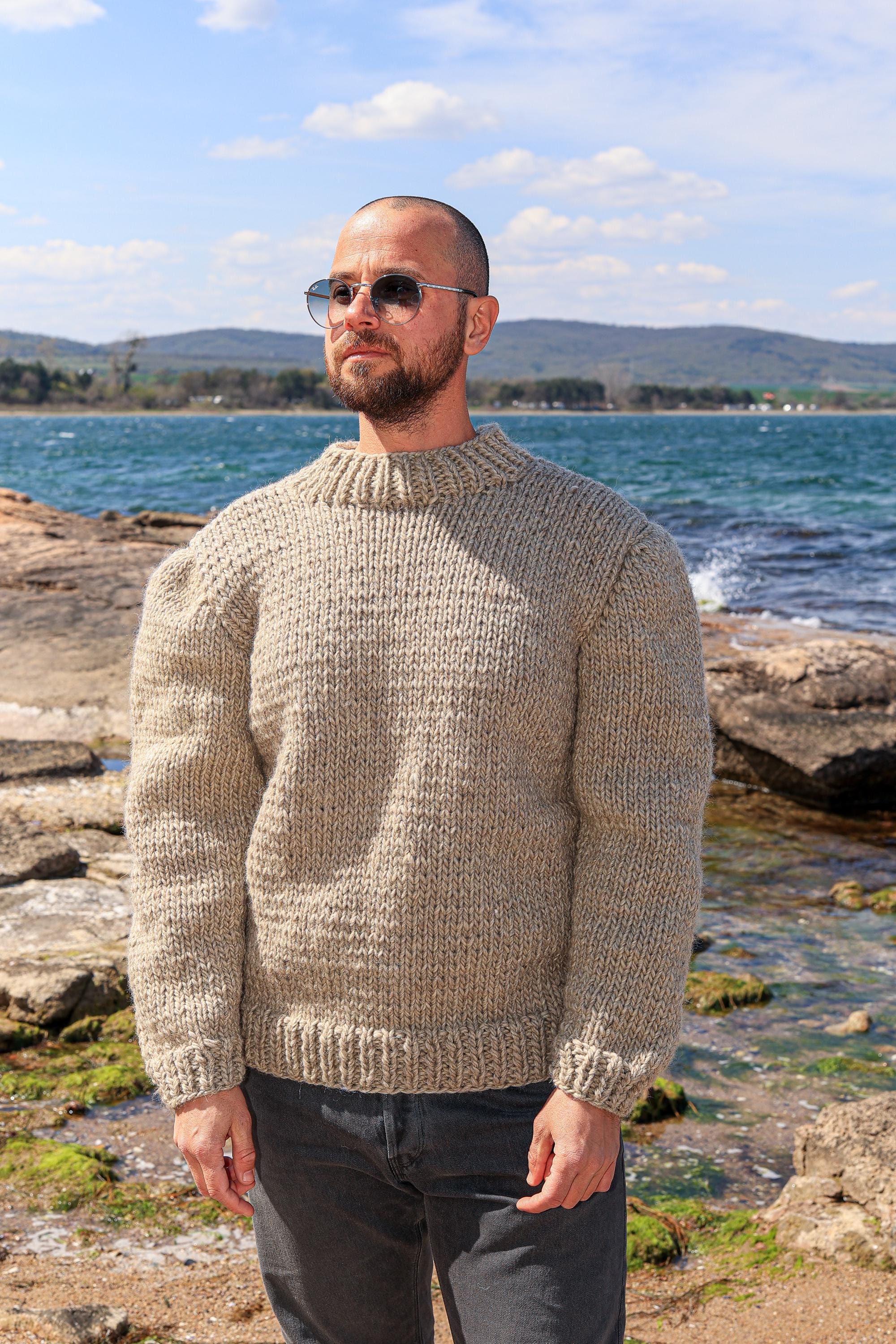 3XL Ready to Ship Oversized Natural Premium Wool Sweater For Men, Fisherman Wool Pullover, Giant Man Sweater, Wool Jumper,Huge Cozy Pullover
