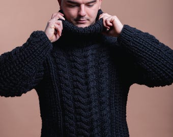 Black Premium Wool Sweater For Men, Winter Wool Pullover,Giant Man Sweater, Winter Wool Jumper, Huge Cozy Pullover,Gift for Him by Molimarks