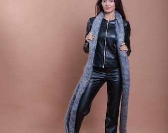 Ready to ship Women Melange Mohair  Scarf,  Long Shawl, Wide Fluffy Scarf, Hand Knitted Wool Accessories, Chunky Scarf,  Warm Cozy Warp
