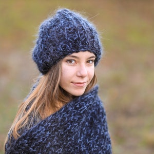 Blue Winter Beanie, Women Wool Hat, Wool Beanie, Winter Wool Accessories, Winter Clothing, Chunky Wool Hat, Warm Girlfriend Gift For Xmas image 5