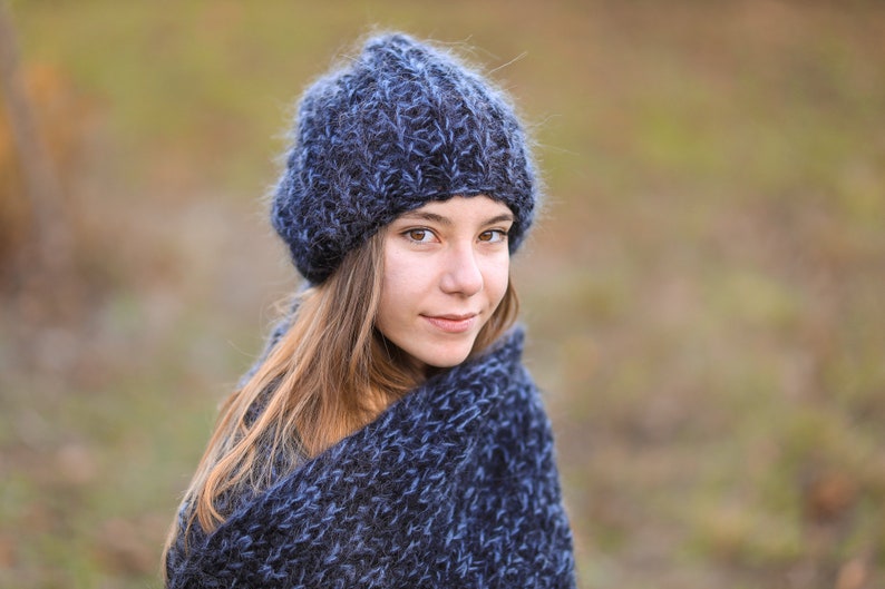 Blue Winter Beanie, Women Wool Hat, Wool Beanie, Winter Wool Accessories, Winter Clothing, Chunky Wool Hat, Warm Girlfriend Gift For Xmas image 5