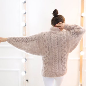 Kimono Mohair Sweater , Icelandic mohair turtleneck sweater, Cable knit fetish pullover, Crochet oversize top image 6