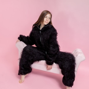 Mohair Catsuit, Black Mohair Overall, Mohair Fetish Clothing, Plus Size Catsuit, Hand Knit Mohair Jumpsuit, Sweater Catsuit, Mohair Bodysuit