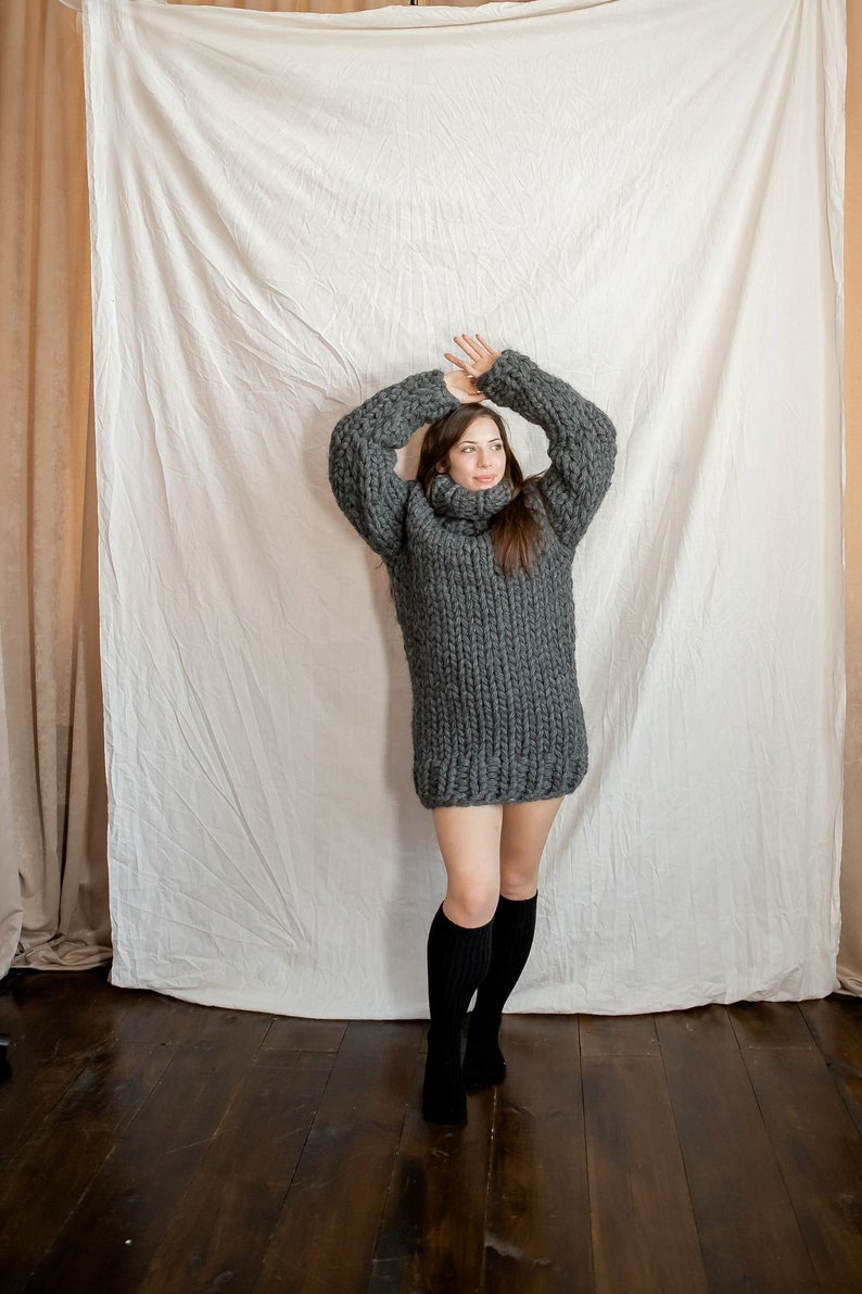 Grey chunky sweater made of soft wool available in plus sizes image 6