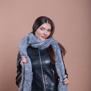 Women Melange Mohair  Scarf,  Long Shawl, Wide Fluffy Scarf, Hand Knitted Wool Accessories, Chunky Scarf, Girlfriend Gift, Warm Cozy Warp