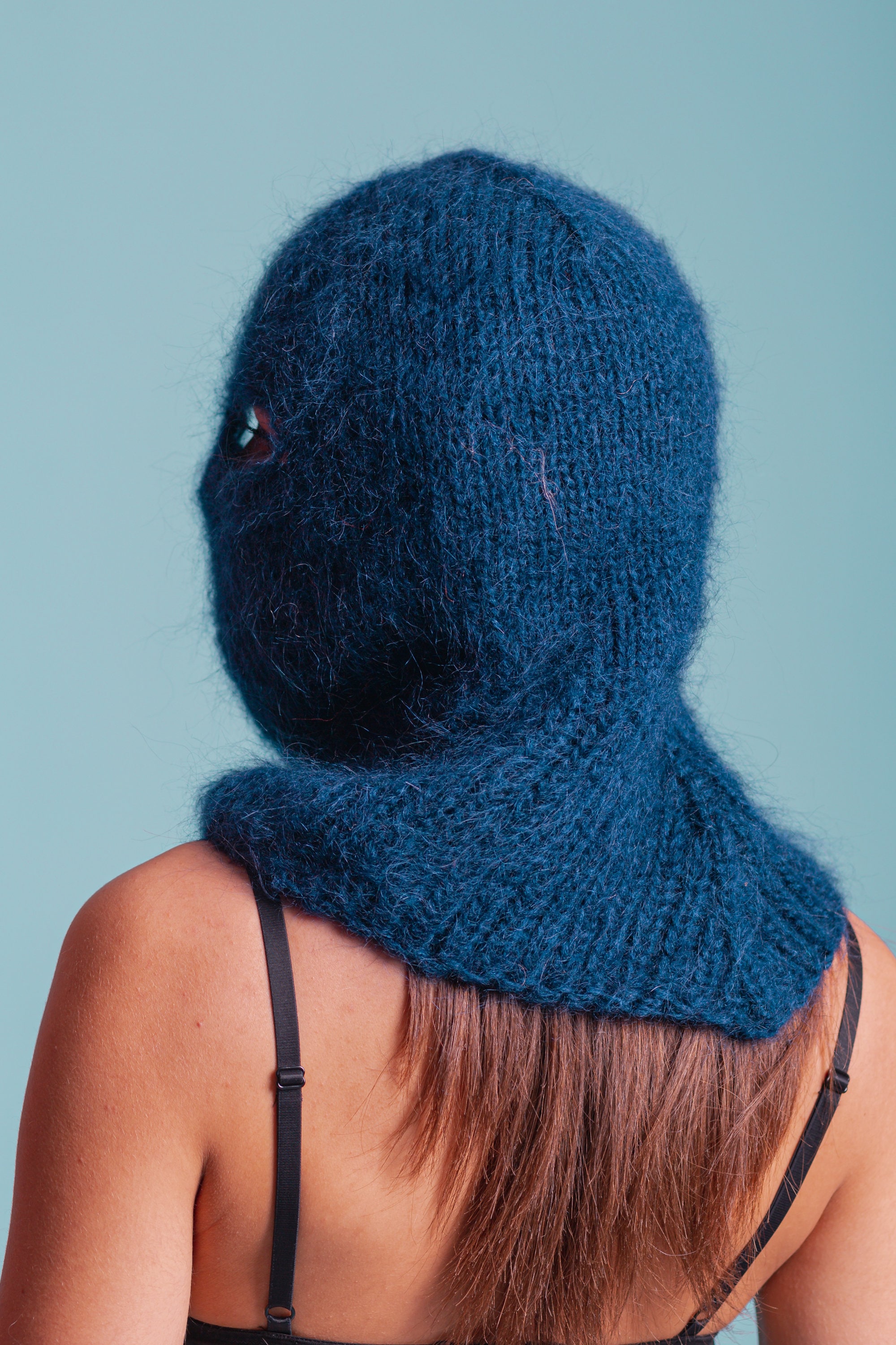 Mohair Balaclava, Blue Balaclava, 2 Hole Face Mask, Full Face Knit