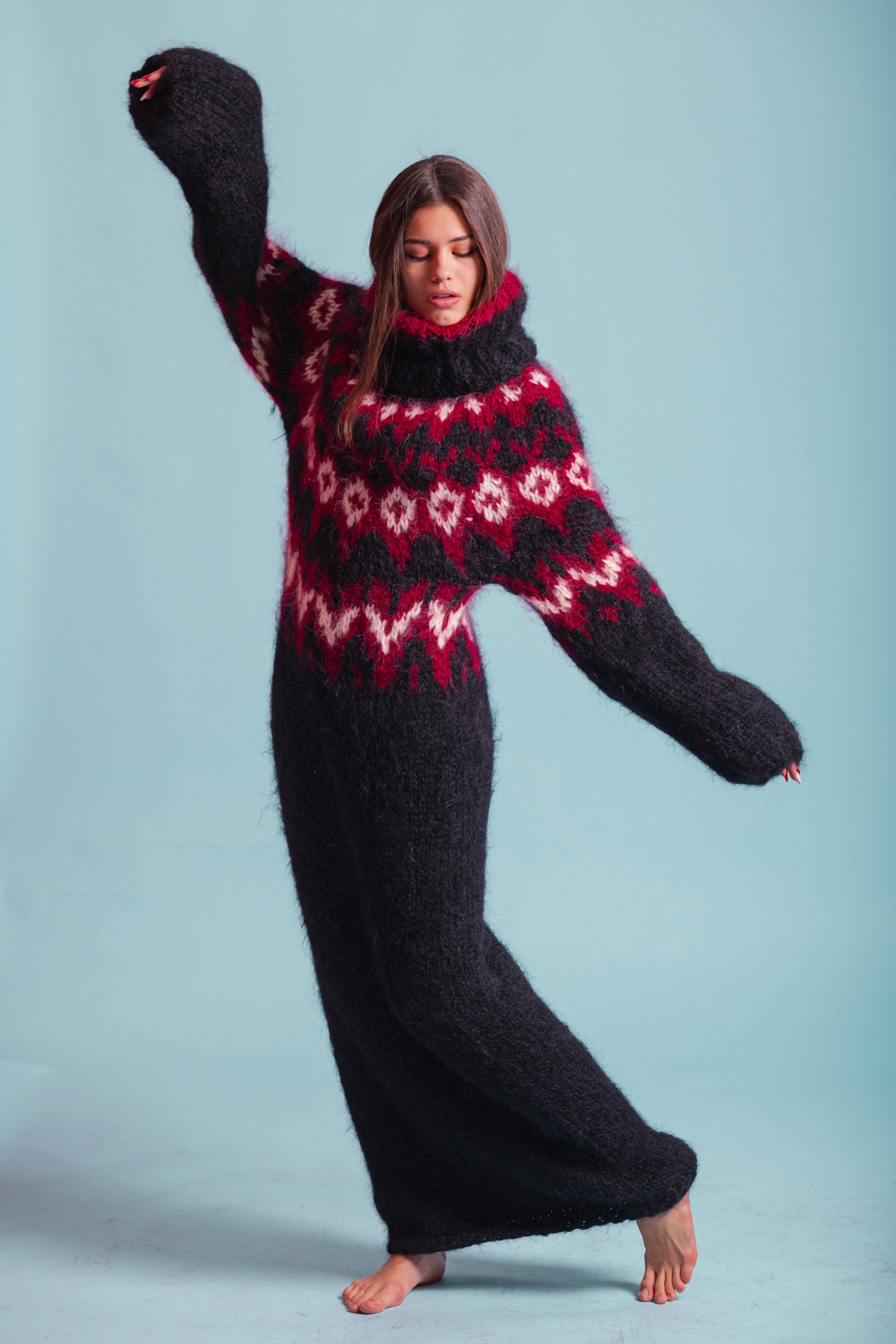 Black Sweater Dress, Oversized Mohair Sweater Dress, Nordic Sweater, Plus Size Clothing, Loose Knitwear, Comfy Pullover, Chunky Sweater