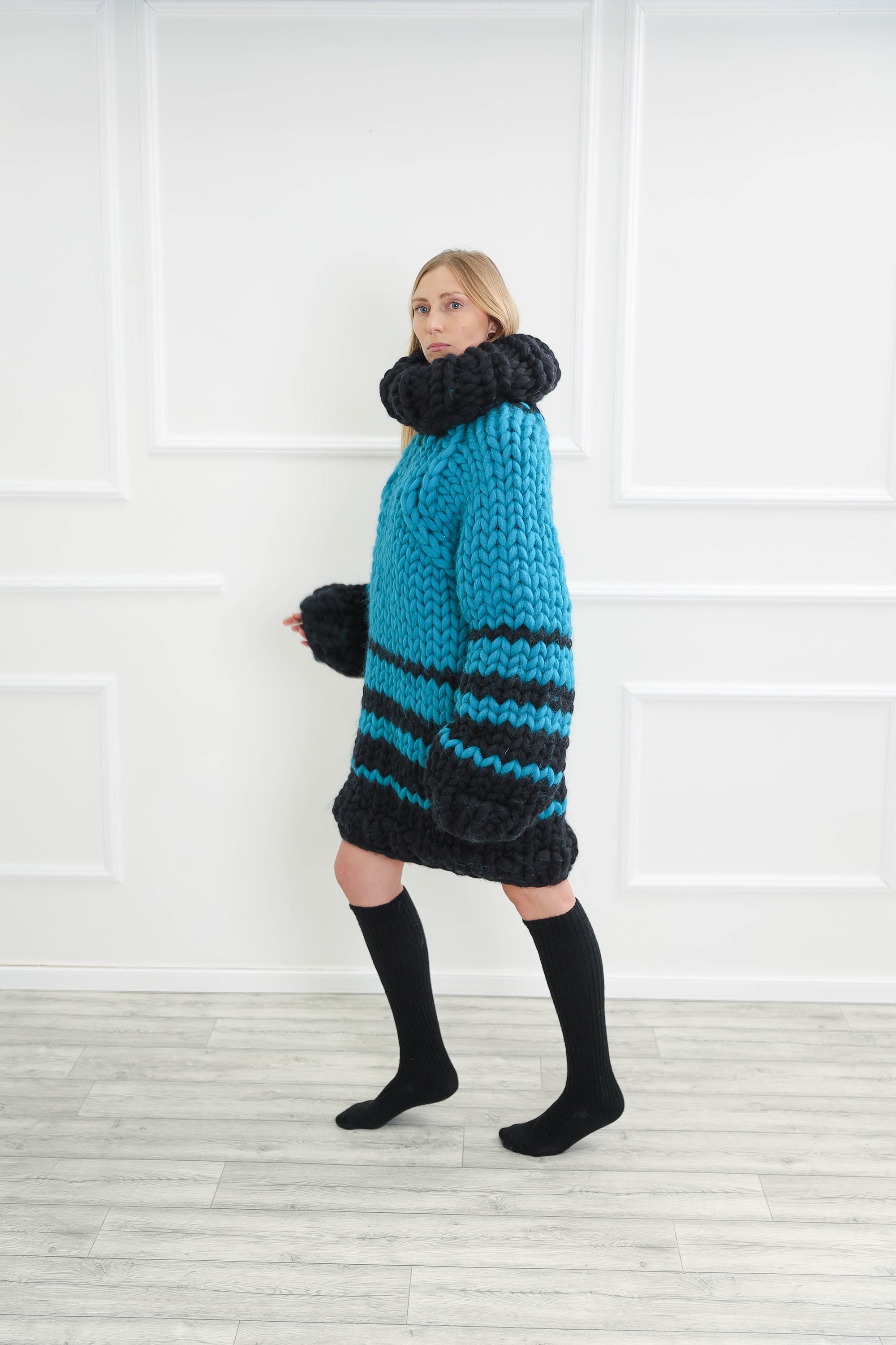 Chunky Wool Knit Jumper - 17 Blue