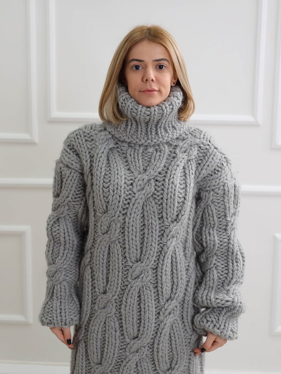 MOLIMARKS Mohair Sweater, Turtleneck Jumper, Chunky Aran Sweater, Gray Mohair Pullover, Plus Size Clothing, Warm Jumper, Women Fisherman Sweater