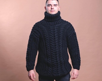 XL Ready to Ship Black Premium Wool Sweater For Men, Winter Wool Pullover,Giant Man Sweater, Winter Wool Jumper, Huge Cozy Pullover