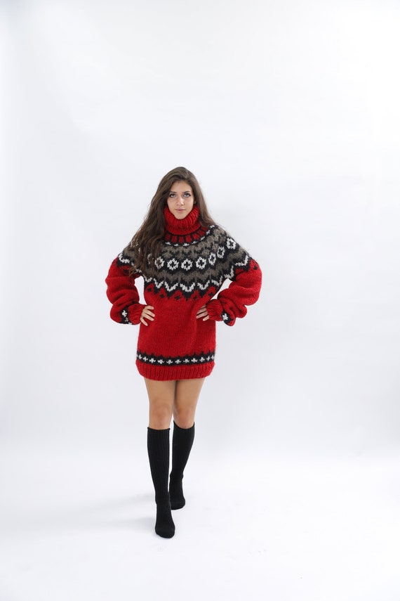 Nordic Sweater Red Sweater Women Thick Turtleneck Jumper Chunky Pullover Icelandic Sweater Plus Size Clothing Fair Island Pullover Etsy UK