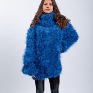 Super Fluffy Mohair Sweater, Blue Jumper, Mohair Turtleneck Sweater, Comfy Winter Jumper, Cozy Sweater, Long Sleeve Pullover, Molimarks