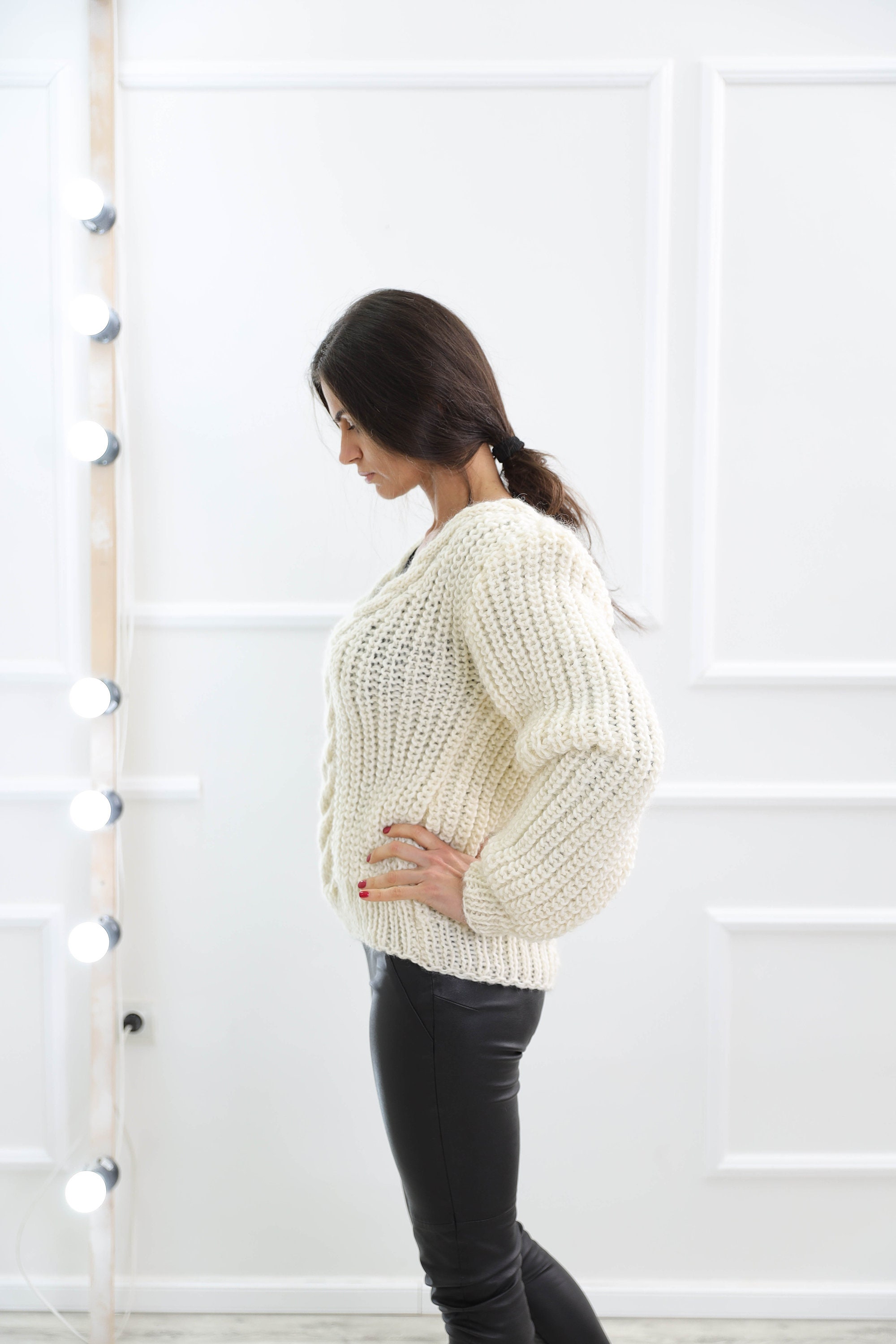 Spring Knit Sweaters Cream Spring Cable Knit Sweater , Beige Oversize Fluffy Pullover ...