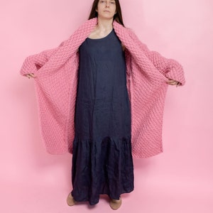 Pink Wool Cardigan, Wool Long Cradigan, Oversized Cardigan, Knit Jacket, Wool Coat, Hand Knit Cardigan, Maxi Coat, Chunky Cardigan image 7