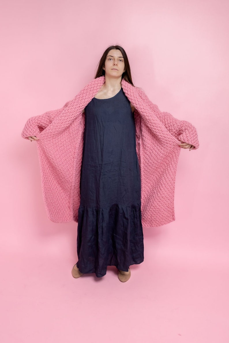 Pink Wool Cardigan, Wool Long Cradigan, Oversized Cardigan, Knit Jacket, Wool Coat, Hand Knit Cardigan, Maxi Coat, Chunky Cardigan image 7