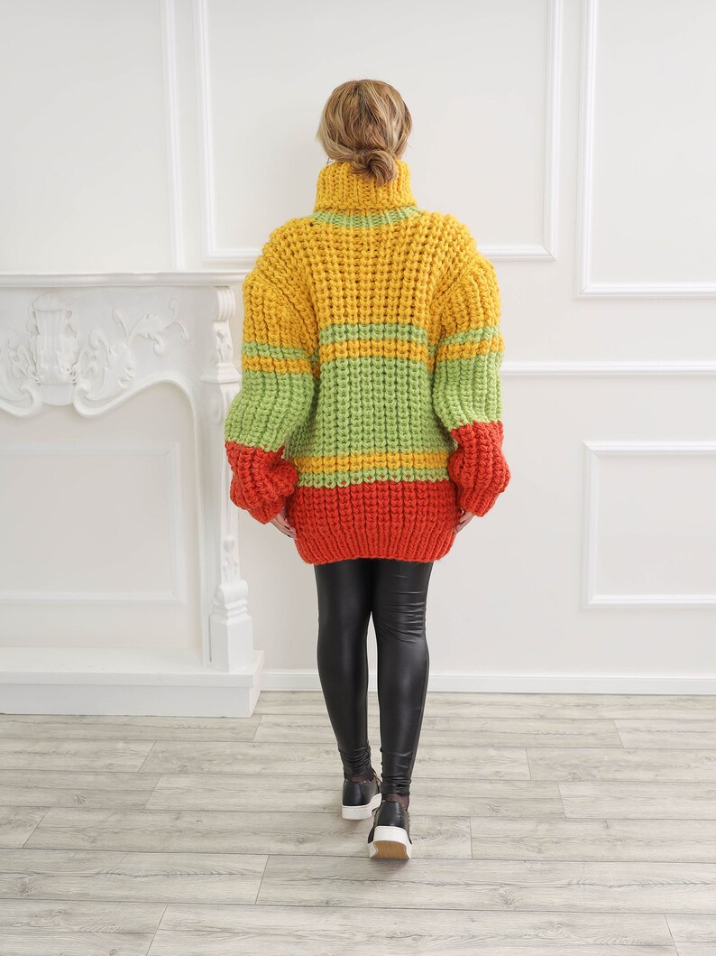 Chunky turtleneck wool sweater, Chunky fluffy warm cardigan, Winter crochet pullover image 6