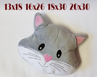 Archivo de bordado ITH, cojín de gato, sonajero, cojín de peluche, ITH, archivo de bordado, patrón de bordado / motivo de bordado, en 4 tamaños 13x18 / 16x26 / 18x30 / 20x30