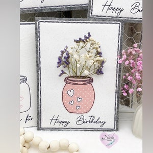 Card set floral greeting with and without lettering/ ITH embroidery file in 13x18 (plus vases in 10x10)