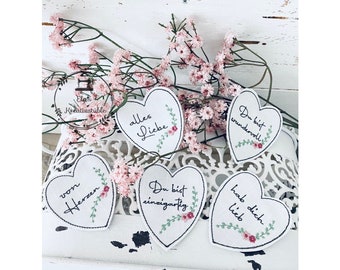 Juego de limas para bordar ITH, corazones, colgantes, decoración, ITH, lima para bordar, patrón de bordado/motivo de bordado para el bastidor de 10 x 10 cm y como lámina multiadhesiva de 15x20