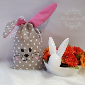 ITH  Stickdatei, Stoff - Ostersäckchen / Osterbeutel Hase mit Tunnelzug/ ITH in 5 Größen 13x18/ 15x24/ 16x26/ 18x30/ 20x28