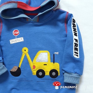 Excavator embroidery file, doodle/application/embroidery pattern in 5 sizes 10x10 / 13x18/ 15x24/ 16x26/ 18x28