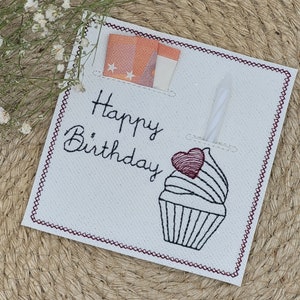 ITH Stickdatei/ Einsteckkarte / Geschenk/ Gutschein/ Karte Happy Birthday 4/ Geburtstag/ Wunscherfüller/  ITH Stickdatei in 10x10