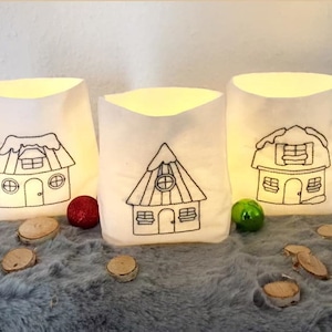 ITH embroidery file, light bag winter houses set / ITH embroidery file with redwork pattern 18x30
