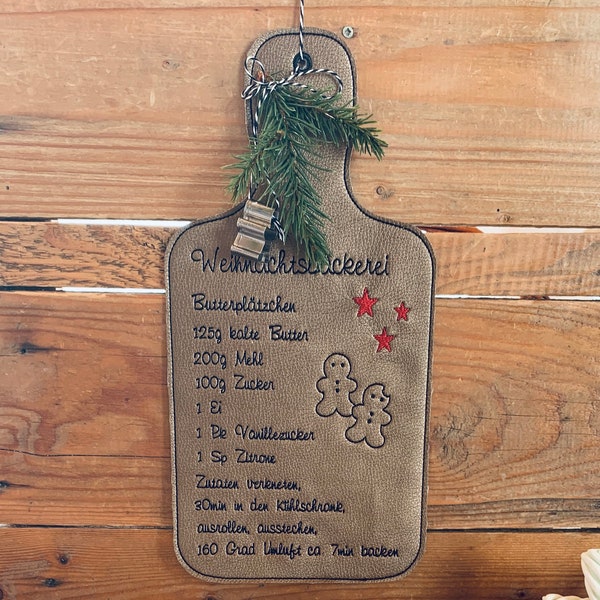 Rezeptbrettchen Plätzchen Kekse Weihnachten/ ITH Stickdatei/  18x30