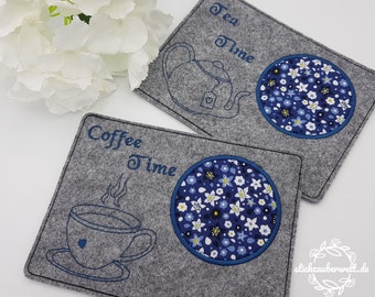 Mug rug/coaster coffee/tea/cup coaster/ITH embroidery file/13x18