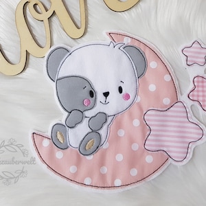 Panda with moon embroidery file, doodle/application/embroidery pattern/embroidery motif in 5 sizes 13x18/ 15x24/16x26/ 18x30/ 20x28