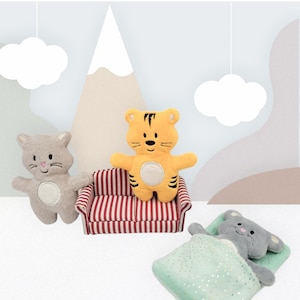 Archivo de bordado ITH/juego de juego tigre, gato, ratón y saco de dormir/peluche, 13x18/tamaño de bordado animales aprox.