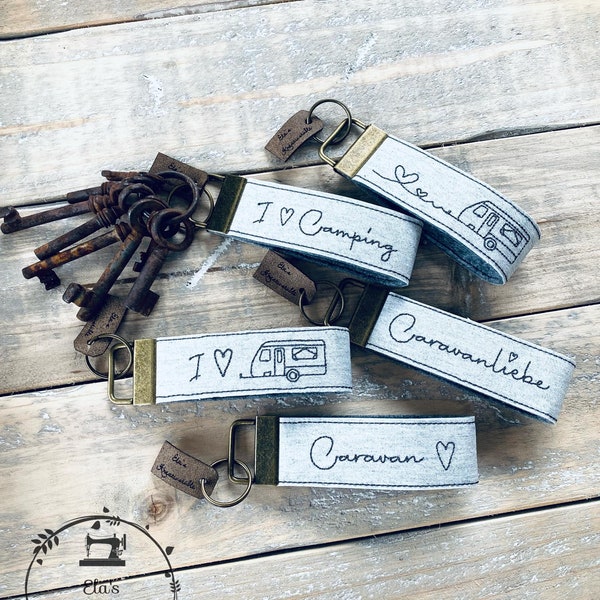 Lanyard/ keychain caravan love/ pendant/ Taschenbaumler/ ITH embroidery file/ file of 5 in 20x30 and 1 file in 15x24