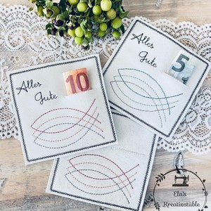 Archivo de bordado ITH, tarjeta de stock / regalo / vale / tarjeta de comunión / confirmación / cumplidor de deseos / en 10x10 / con y sin letras
