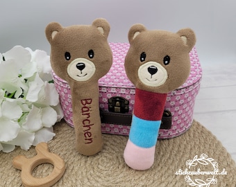 ITH embroidery file, rattle bear stick rattle, embroidery pattern/ motif/ 13x18/ 3 versions