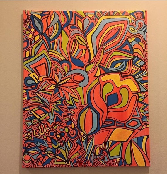 Happy Mid Century Inspired Geometric Abstract Art Piece Etsy