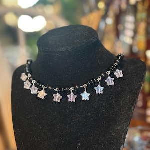 Iridescent Star Celestial glass bead choker - handmade