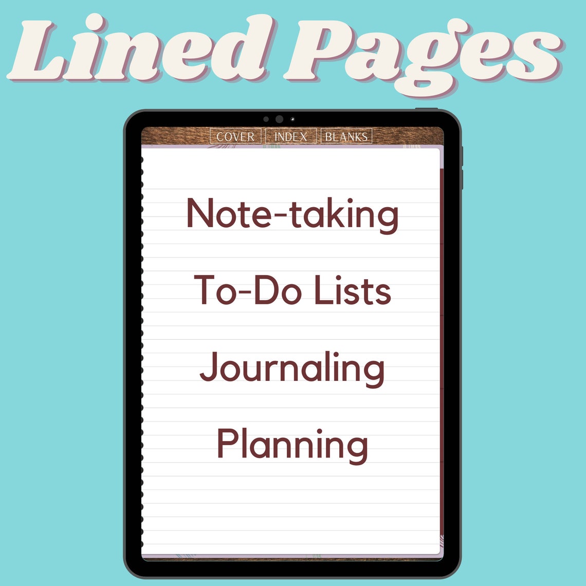 Purple Digital Notebook With Lined Paper, Five Tabs, Clickable Links ...