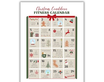 Christmas Countdown Fitness Calendar, December Fitness Challenge Calendar