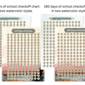 School year countdown calendar, 180 school days checkoff chart.