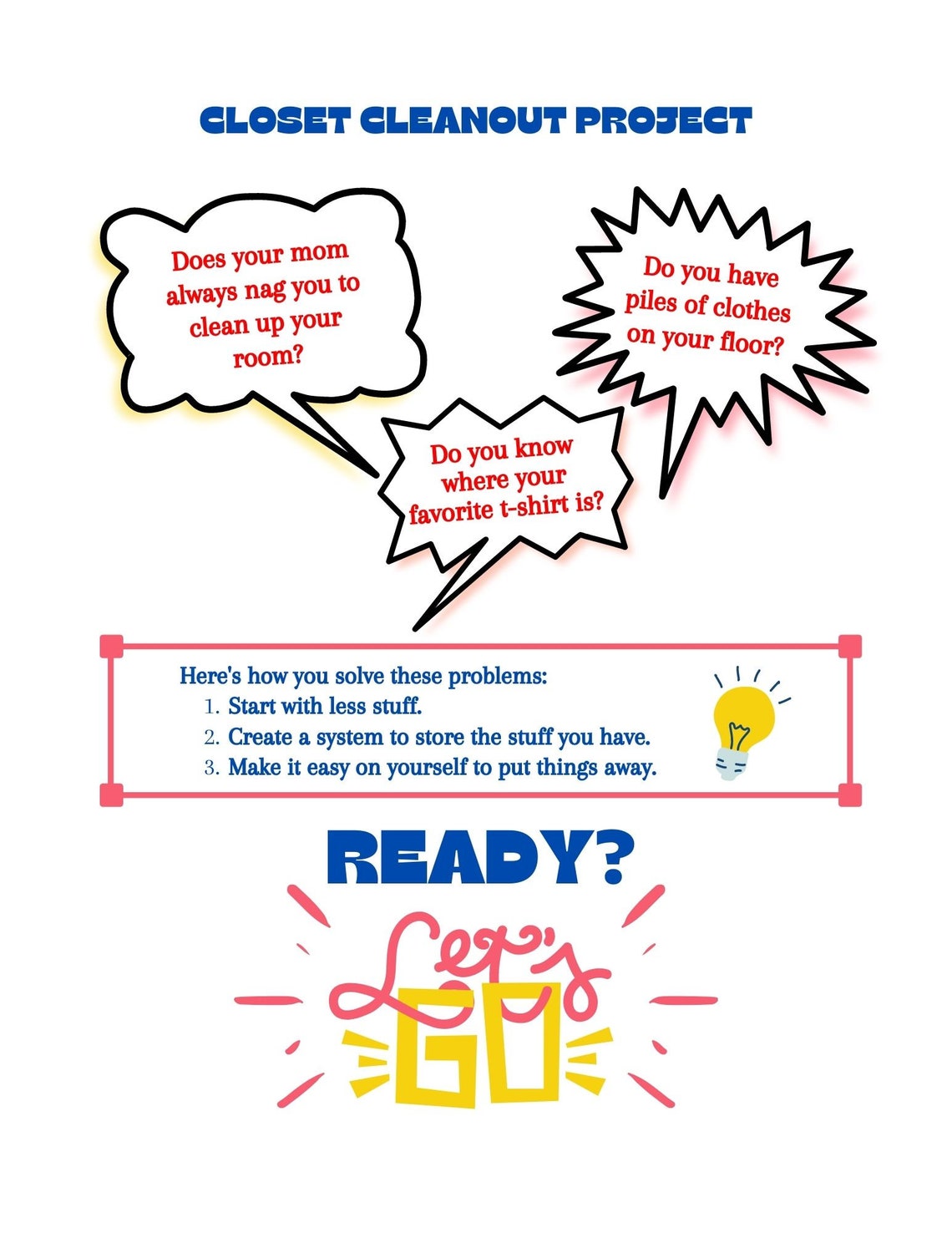 Closet Clutter Cleanout Printable for Kids, Life Skills for Kids, Kids ...