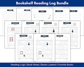 Reading Log Bundle, Book Lover Bundle, Book Notes, Bookshelf List (midnight green)