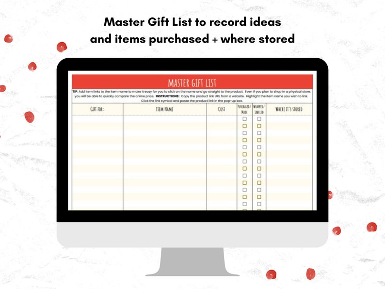 Google Sheets Christmas planner to organize gift lists, advent activities, menus, baking, reading list.