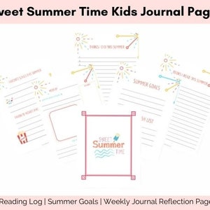 Zoete zomertijd kinderdagboekpagina's, zomerleeslogboek, wekelijkse dagboekreflectiepagina