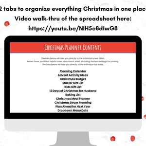 Google Sheets Christmas planner to organize gift lists, advent activities, menus, baking, reading list.