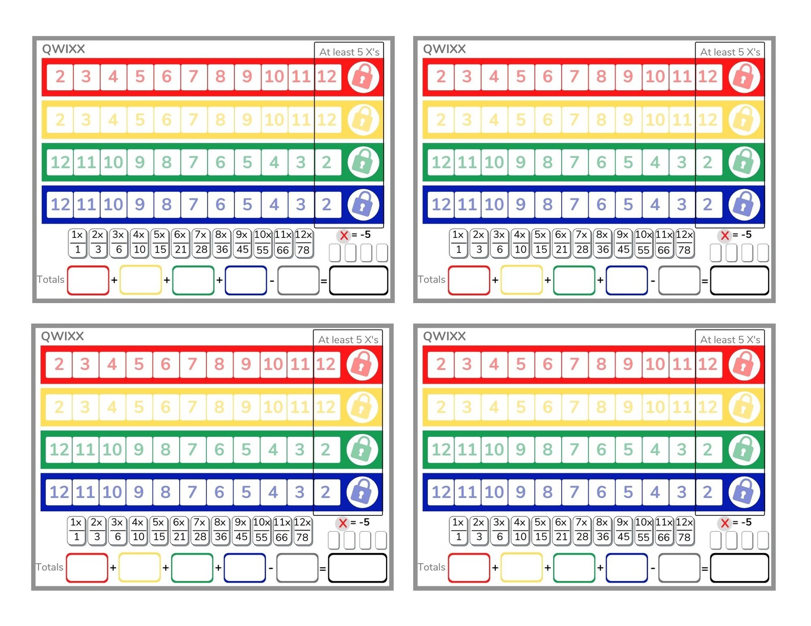 Printable Quixx Score Sheets, Quixx Score Card Download, Quixx Game Scoresheet - Etsy