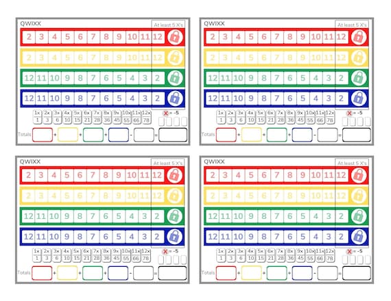 Printable Quixx Score Sheets, Quixx Score Card Download, Quixx Game  Scoresheet 