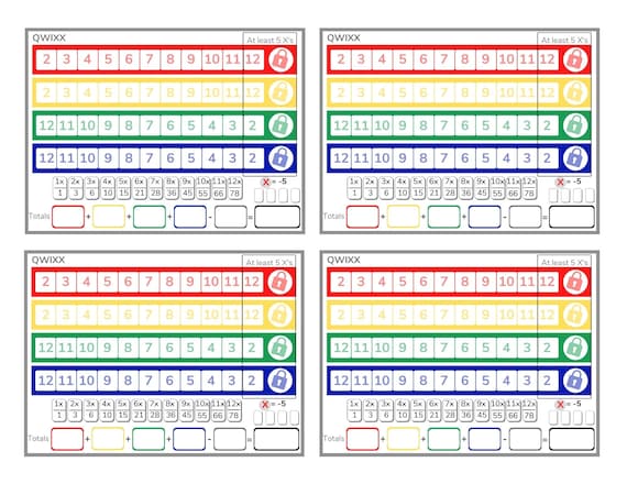 Printable Quixx Score Sheets Quixx Score Card Download Quixx - Etsy