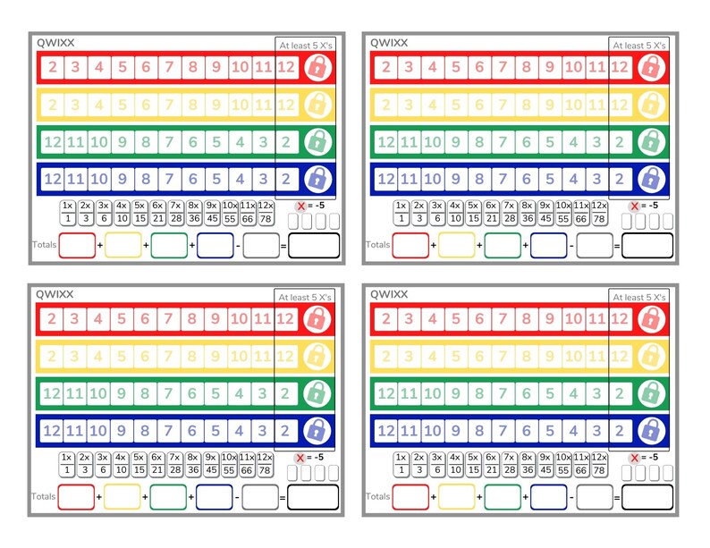 Printable Quixx Score Sheets Quixx Score Card Download Quixx Game