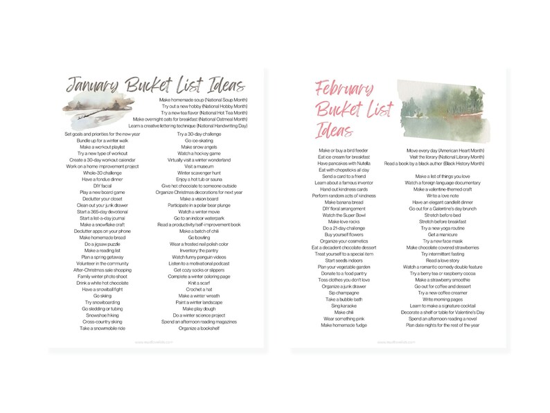 January bucket list ideas. February bucket list ideas.