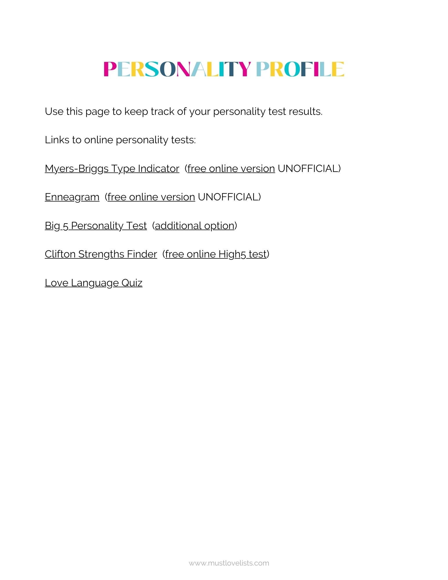 Personality Test Record, Personality Test Tracker - Etsy personality-test-record-personality-test-tracker-etsy